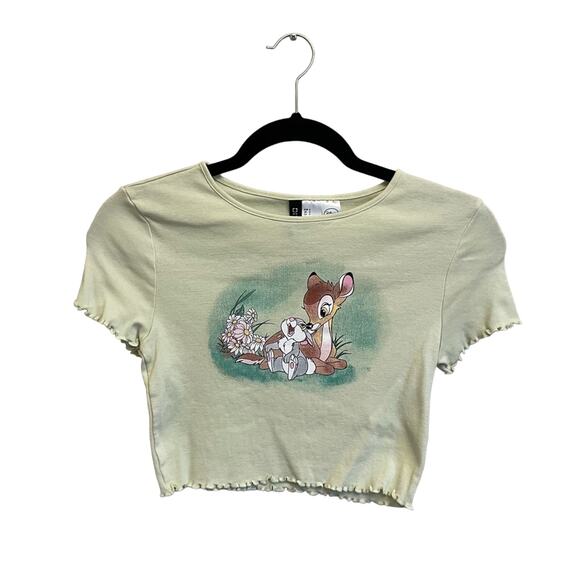 Disney H&M S Bambi cropped short sleeve top Thumper yellow green ruffle - Picture 1 of 8
